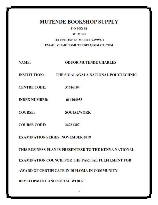 kenya knec business plan samples pdf