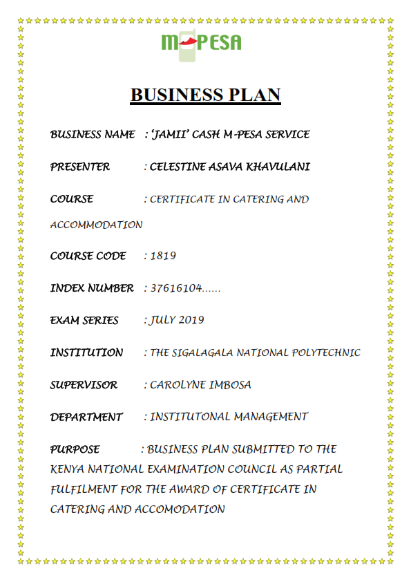 business plan sample knec
