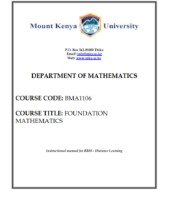 BMA 1106: Foundations of Mathematics Notes - Mount Kenya University