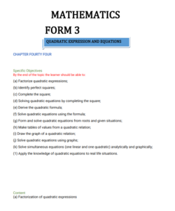 Form 3  Simplified  Mathematics Notes