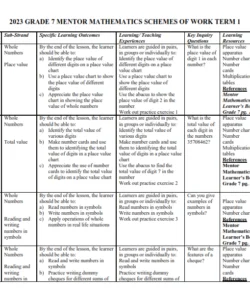 2023 Grade 7 Mentor Mathematics Schemes of Work Term 1