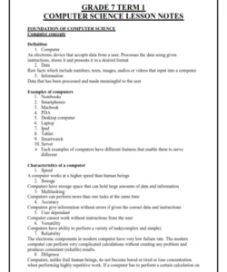 GRADE 7 COMPUTER SCIENCE  LESSON NOTES-TERM 1