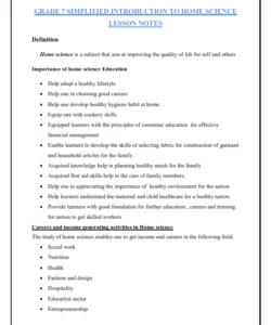 GRADE 7 SIMPLIFIED  HOME SCIENCE LESSON NOTES