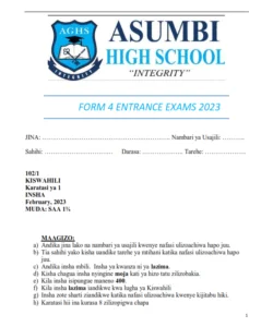2023 ASUMBI GIRLS (ENTRANCE PRE – MOCK) – KISWAHILI   PAPER 1 -2 EXAM WITH MS