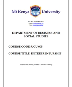 UCU 005: Entrepreneurship Notes – Mount Kenya University