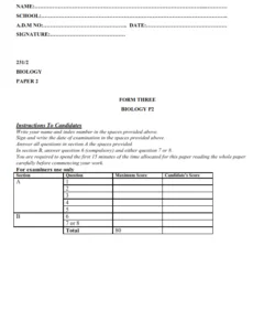 2023 Form 3 Biology  Paper 1-2 End Term 1 Exam