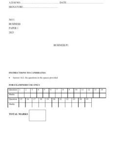2023 Form 3 Business Studies  Paper 2 End Term 1 Exam