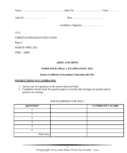 2023 ARISE AND SHINE PRE-MOCK CRE   PAPER 1-2 TRIAL 1 EXAM  WITH MARKING SCHEMES