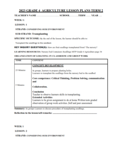 2023 GRADE 4 MTP AGRICULTURE LESSON PLANS WEEK 1 - WEEK 13 - TERM 2
