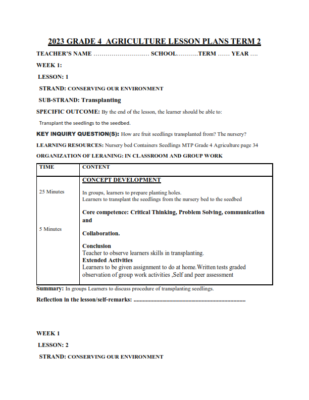 2023 GRADE 4 MTP AGRICULTURE LESSON PLANS WEEK 1 – WEEK 13 – TERM 2 ...