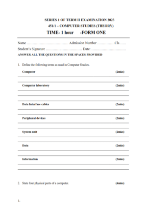 2023 FORM 1 COMPUTER STUDIES MID-TERM 2 EXAMS WITH MARKING SCHEMES ...