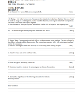 2023 FORM 4 COMPUTER STUDIES MID-TERM 2 EXAMS  WITH MARKING SCHEMES
