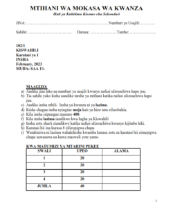 2023 FORM FOUR KISWAHILI   PAPER 1-3 MOKASA I MOCK EXAMS WITH MARKING SCHEMES