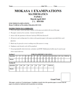 2023 FORM FOUR MATHEMATICS   PAPER 1-2 MOKASA I MOCK EXAMS WITH MARKING SCHEMES