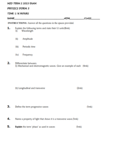 2023 Form 3 Term 2 Mid Term Exams with Marking Schemes - Set 1
