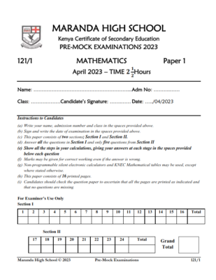 2023 Maranda High School Mock (April)- Mathematics Paper 1-2 ...