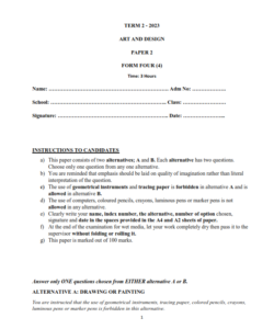 2023 Form 4 Art and Design Paper 2  End Term 2 Examination With Marking Schemes