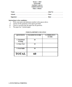 2023 Form 4 English Paper 2 End Term 2 Examination With Marking Schemes