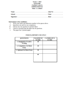 2023 Form 4 English Paper 3 End Term 2 Examination With Marking Schemes