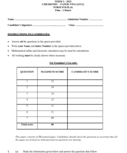 2023 Form 4 Chemistry Paper 2 End Term 2 Examination With Marking Schemes