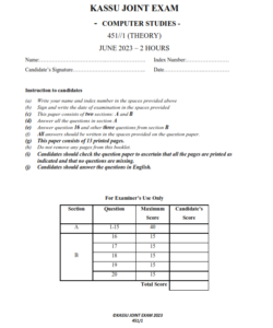 2023 KASSU JET EXAMINATION COMPUTER STUDIES  PAPER 1 -2 EXAM WITH MARKING SCHEMES