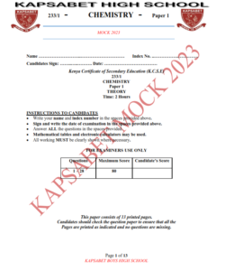 2023 KAPSABET BOYS MOCK II EXAMINATION CHEMISTRY PAPER 1 -3 EXAM WITH MARKING SCHEMES
