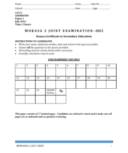 2023 MOKASA II  MOCK EXAMINATION CHEMISTRY PAPER 1 -3 EXAM WITH MARKING SCHEMES