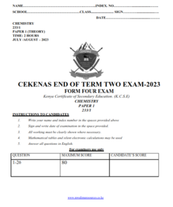 2023 CEKENAS JULY/AUGUST MOCK CHEMISTRY PAPER 1-3 WITH MARKING SCHEMES