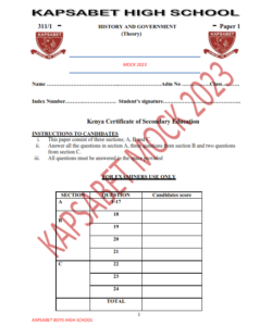 2023 KAPSABET BOYS MOCK II EXAMINATION HISTORY AND GOVERNMENT   PAPER 1 -2 EXAM WITH MARKING SCHEMES
