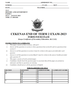 2023 CEKENAS JULY/AUGUST MOCK HISTORY  PAPER 1-2 WITH MARKING SCHEMES
