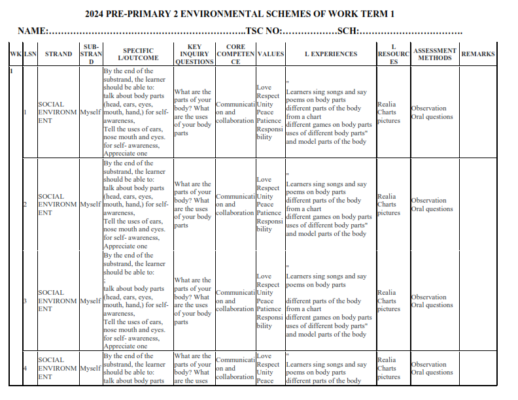 2024 PRE PRIMARY 2 ENVIRONMENTAL ACTIVITIES SCHEMES OF WORK TERM 1 ...
