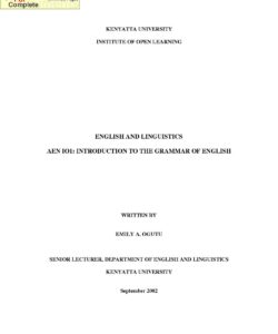 AEN 101 Introduction to the Grammar of English Notes - Kenyatta University
