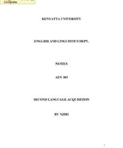 AEN 303 Second Language Acquisition Notes - Kenyatta University