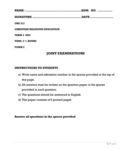2023 Form 2 CRE  End of Term 3 Examination With Marking Schemes