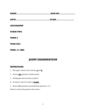 2023 Form 2 Geography End of Term 3 Examination With Marking Schemes ...