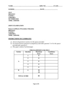 2023 Form 3 Biology  Paper 2 End of Term 3 Examination With Marking Schemes