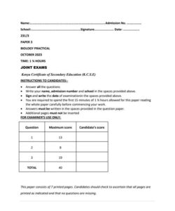 2023 Form 3 Biology  Paper 3 End of Term 3 Examination With Marking Schemes