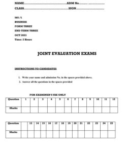2023 Form 3 Business Studies  Paper 1 End of Term 3 Examination With Marking Schemes