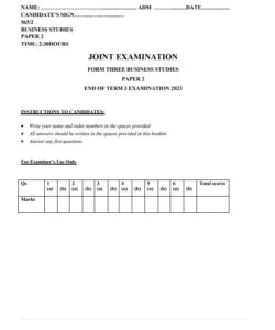 2023 Form 3 Business Studies  Paper 2 End of Term 3 Examination With Marking Schemes