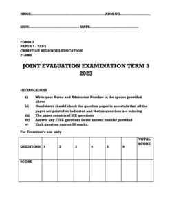 2023 Form 3 CRE  Paper 1 End of Term 3 Examination With Marking Schemes