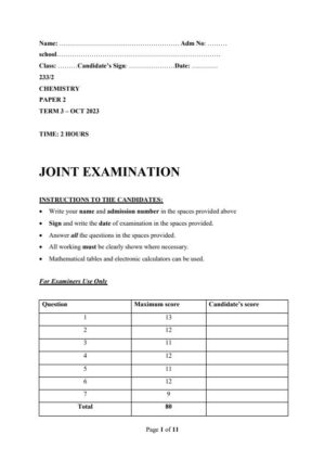 2023 Form 3 Chemistry Paper 2 End of Term 3 Examination With Marking ...