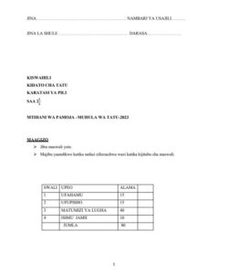 2023 Form 3 Kiswahili   Paper 2 End of Term 3 Examination With Marking Schemes