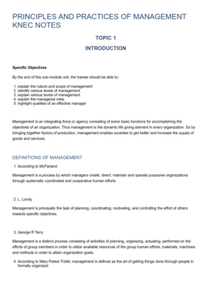 KNEC PRINCIPLE AND PRACTISE OF MANAGEMENT NOTES - Elimu Cloud | Notes ...