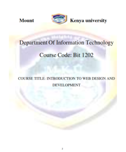 BIT 1202 Introduction  to  Web Design and  Development Notes - Mount Kenya University