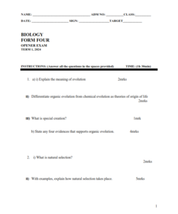 2024 Form 4 Biology Opener Term 1 Examination With Marking Schemes