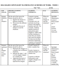 2024 GRADE 8 SPOTLIGHT MATHEMATICS SCHEMES OF WORK - TERM 1