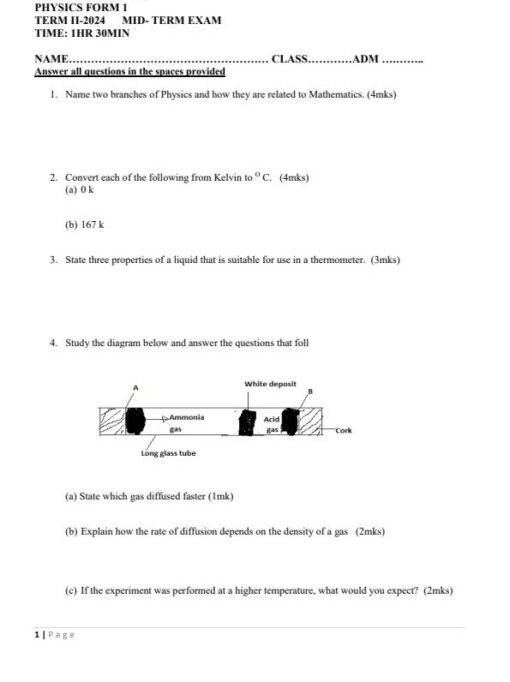 2024 Form 1 Physics Mid Term 2 Exam with Marking Scheme - Elimu Cloud ...