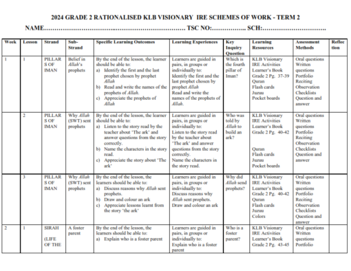 2024 GRADE 2 RATIONALISED KLB VISIONARY IRE SCHEMES OF WORK - TERM 2 ...