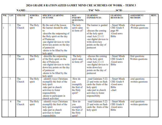 Cre Notes Grade 8 Rationalised 2024 GRADE 8 RATIONAIZED SAMRT MIND CRE SCHEMES OF WORK – TERM 3 ...
