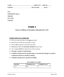 2024 FORM 4  CHEMISTRY    PAPER 1-3 END TERM 2 EXAMINATIONS  WITH MARKING SCHEMES